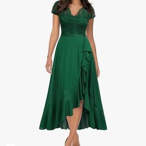 NWT Miusol Women's V Neck Elegant Lace Ruffle Bridesmaid Maxi Dress